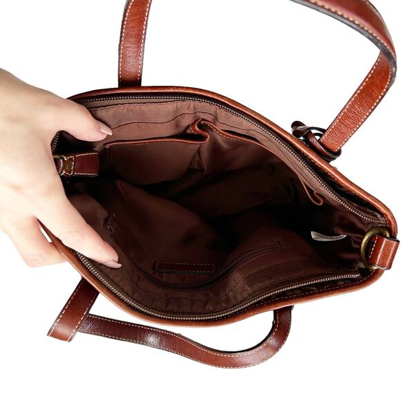 Fossil Brown Tan Patchwork Handbag - Picture 3 of 8